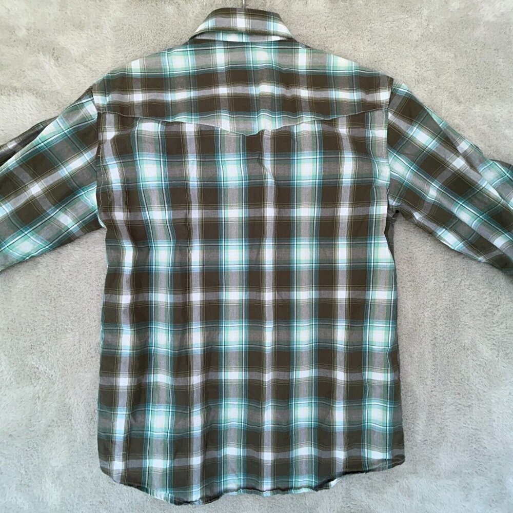 Roper Shirt Gray Teal Plaid Pearl Snap Long Sleeve Mens/Boys XL Chest 36" - Picture 8 of 9